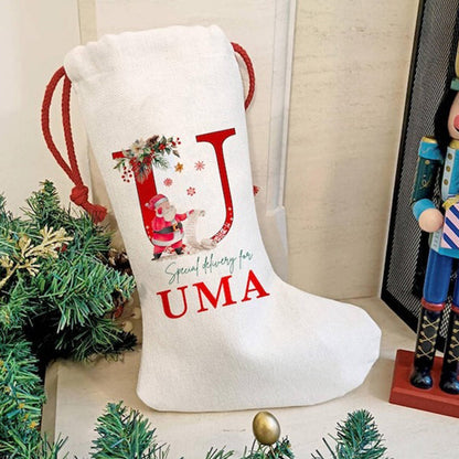 Personalized Santa Stocking with Name, Christmas Name Stocking