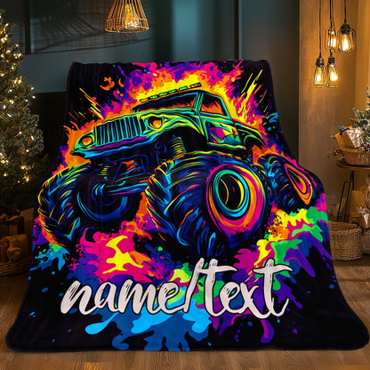 Glam Style Custom Name Monster Truck Flannel Throw Blanket
