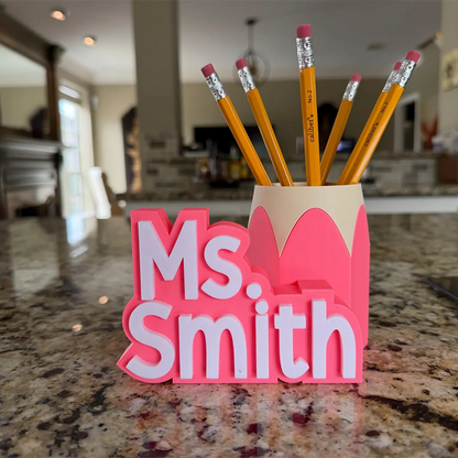 Teacher Desk Name Plate; Custom Pencil/Pen Cup and Name Stand; Personalized Gift
