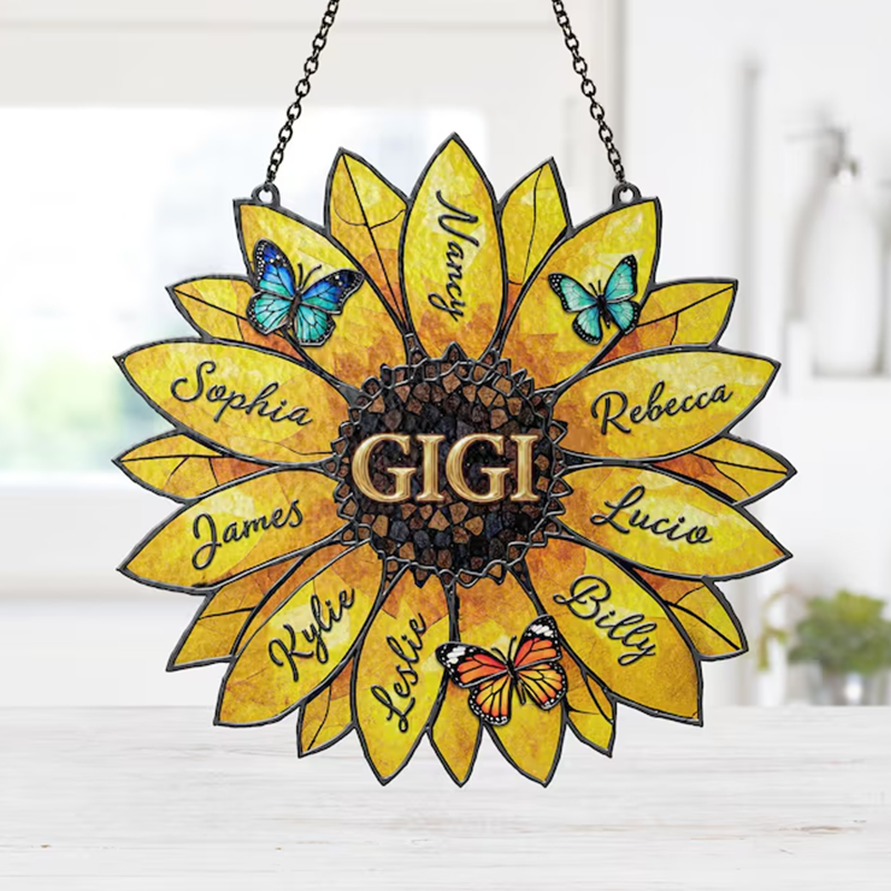 Personalized Sunflower Suncatcher, Custom Family Names