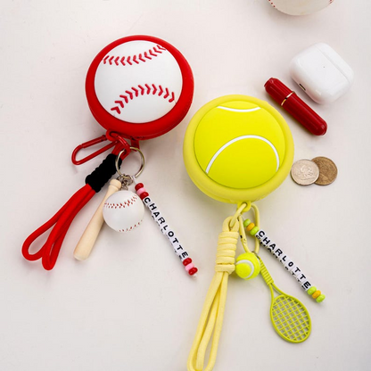 Customized tennis, baseball, basketball, soccer name beaded keychains and coin purses