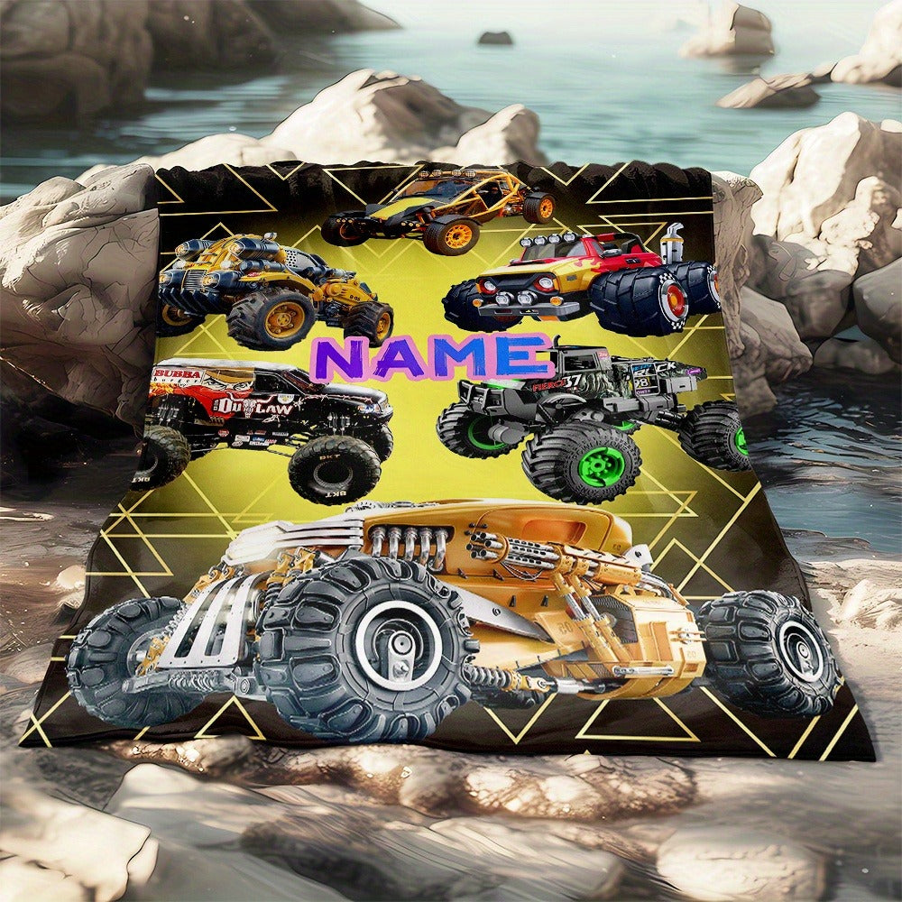Custom Name Cozy Blanket: Featuring Cool Cross Country Vehicles