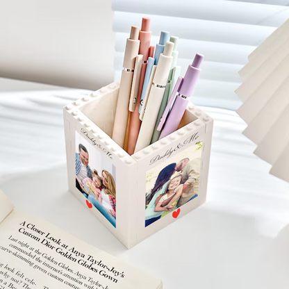Personalised Daddy & Me Brick Photo block Pencil Pot