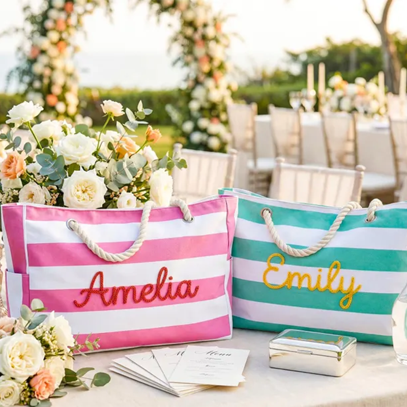 Personalized Striped Beach Tote, Custom Oversized Beach Bag