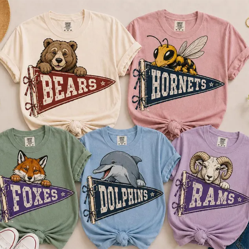 Custom Mascot Pennant Shirt, Comfort Colors School Spirit Mascot Tee