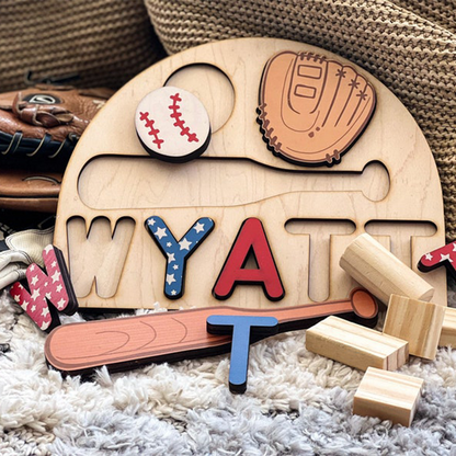 Baseball themed name puzzle, baby shower gift ,birthday for toddlers