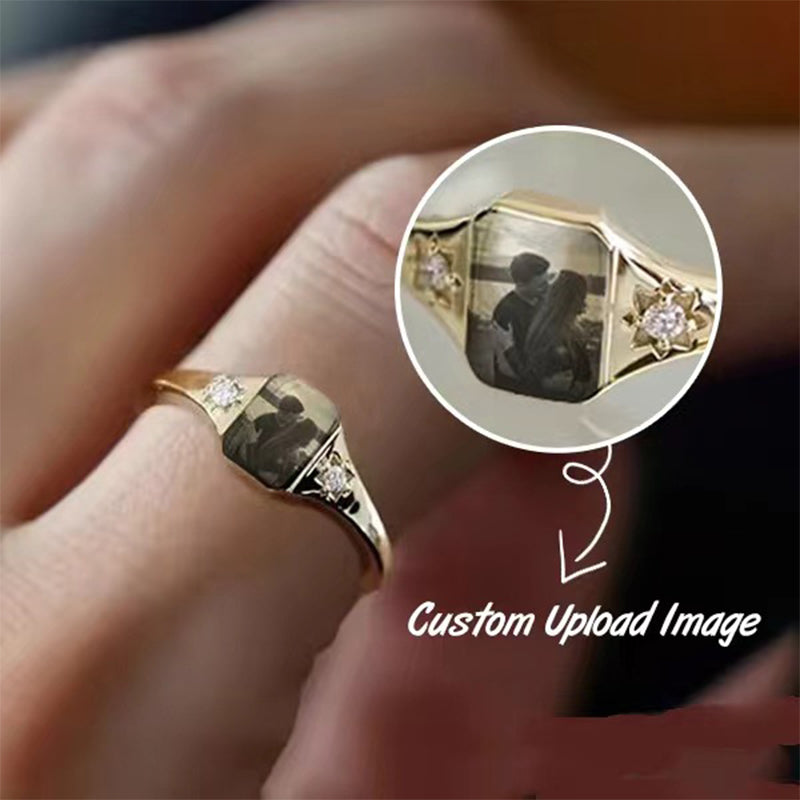 Personalized Upload Photo & Birthstone Ring