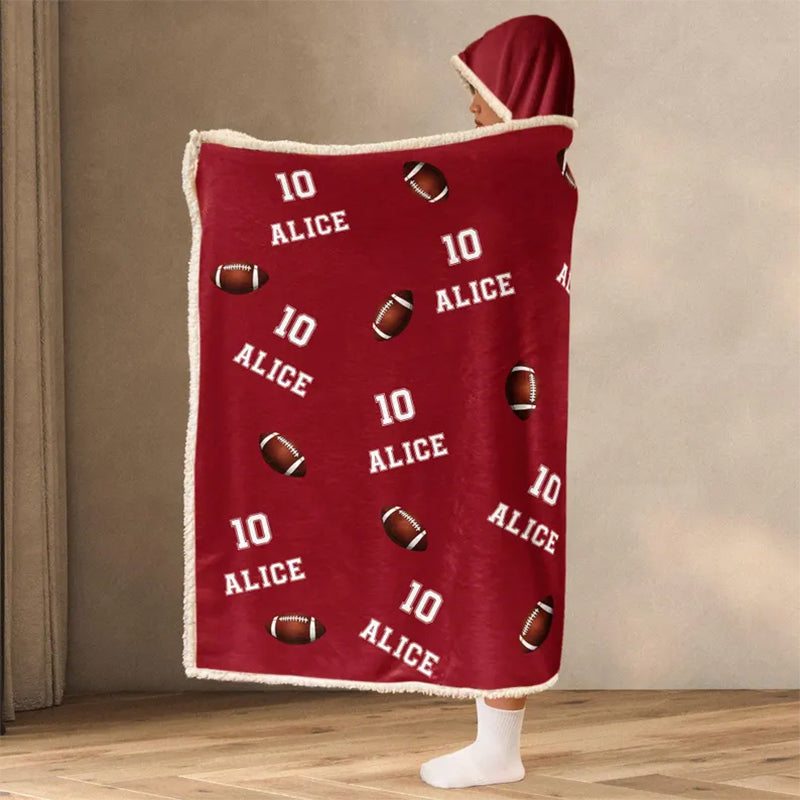 Personalized Football Wearable Hooded Blanket