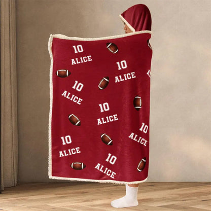 Personalized Football Wearable Hooded Blanket