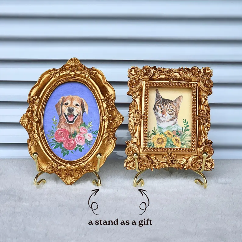 Acrylic Pet Portrait, Custom Dog Cat Painting with floral theme
