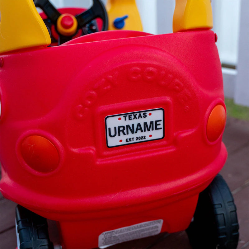 Cozy Coupe Custom License Plate - Size 3.75 x 2.25 in for Power Wheels
