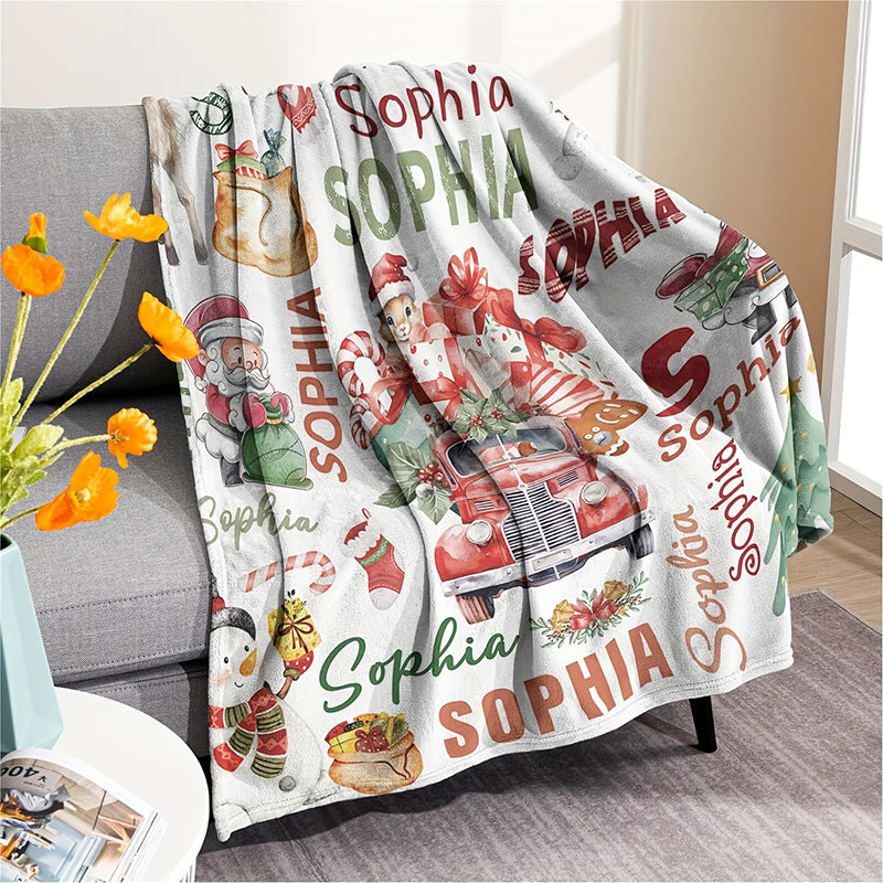 Personalized Christmas Santa Reindeer Custom Name Blanket
