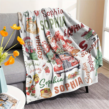 Personalized Christmas Santa Reindeer Custom Name Blanket