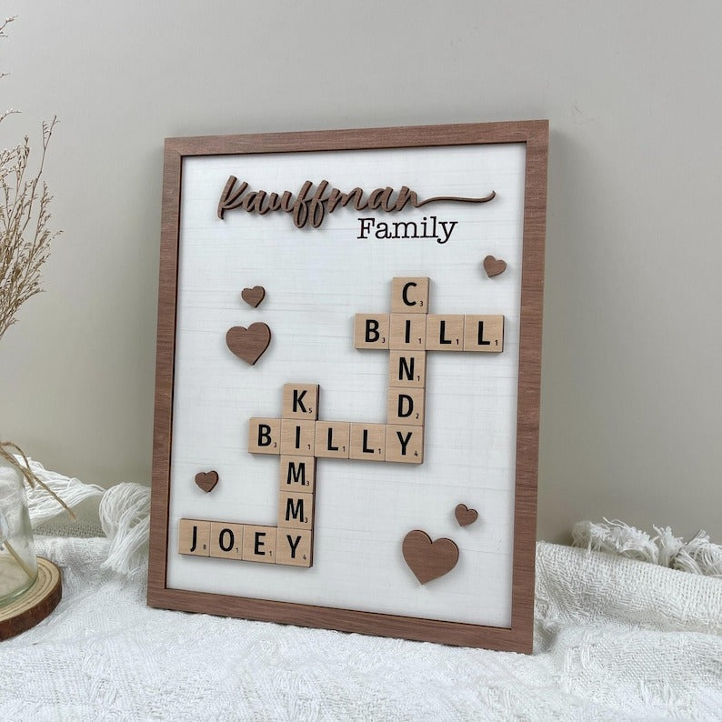 Personalized Scrabble Puzzle Sign, Grandkids Crossword Scrabble Wooden Sign