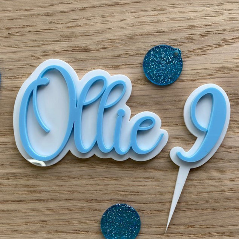 Double layered acrylic cake topper / cake charm - Name and Number