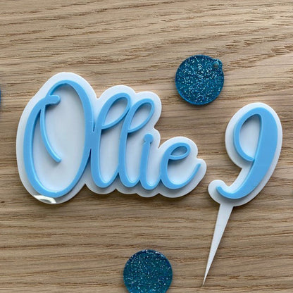 Double layered acrylic cake topper / cake charm - Name and Number