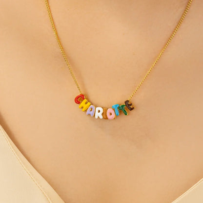 Personalized Colorful 3D Enamel Bubble Letter Name Necklace