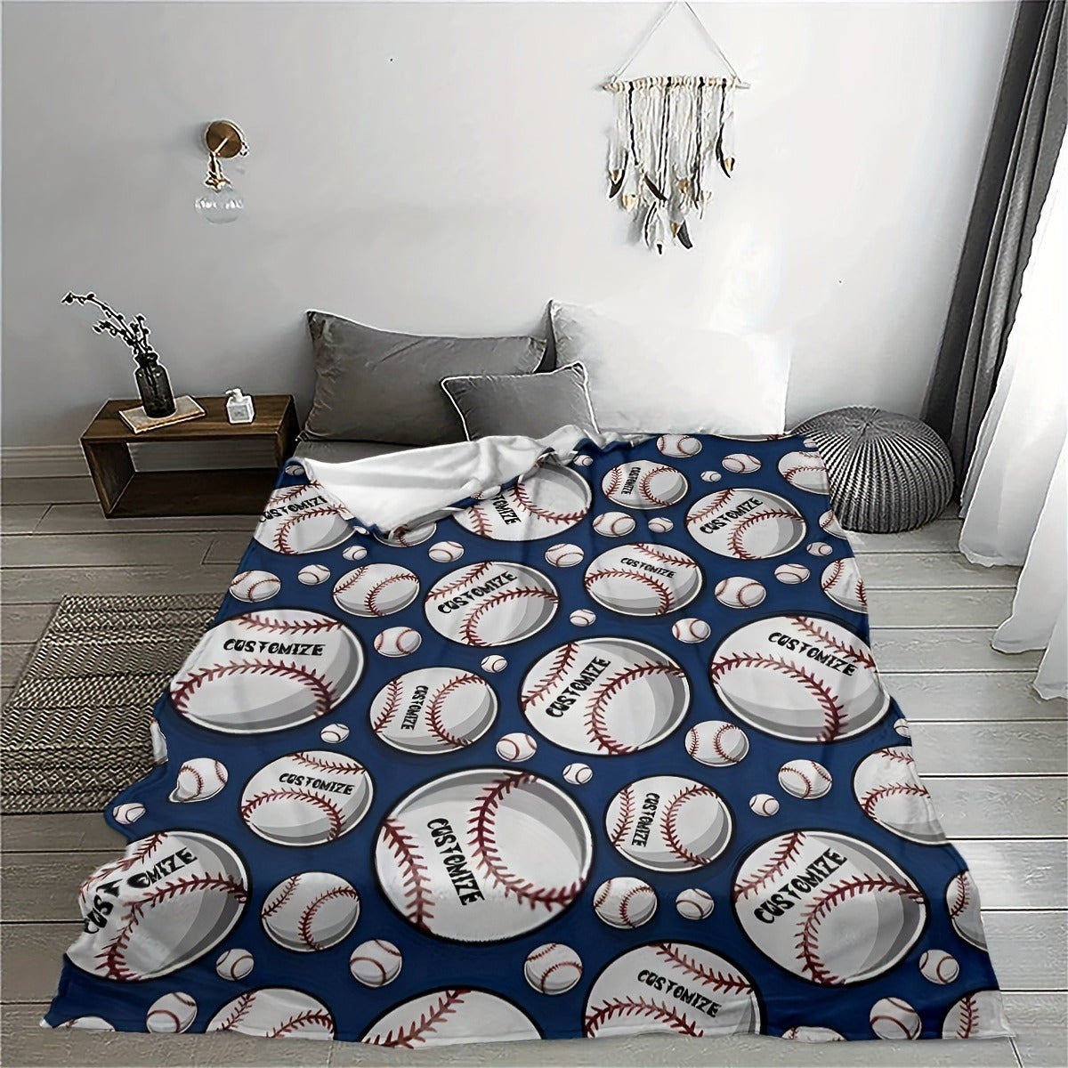 Custom Baseball Text Printed Fleece Blanket - Perfect for All Seasons