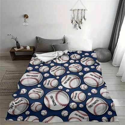 Custom Baseball Text Printed Fleece Blanket - Perfect for All Seasons