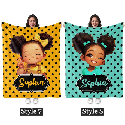 Personalized Afro Girl Fleece Blanket