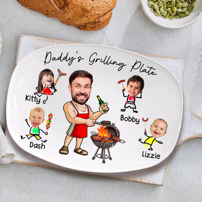 Personalized Face Grilling Platter, Custom Daddy's Grilling Plate with Kids' Names