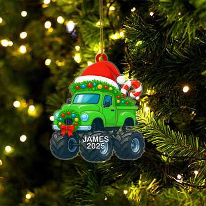 Custom Truck Christmas Ornament 2025, Personalized 2D Flat Monster Truck Christmas Ornament