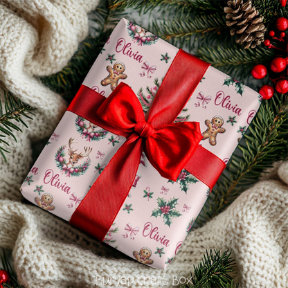 Personalized Pink Christmas Gift Wrapping Paper Custom Name