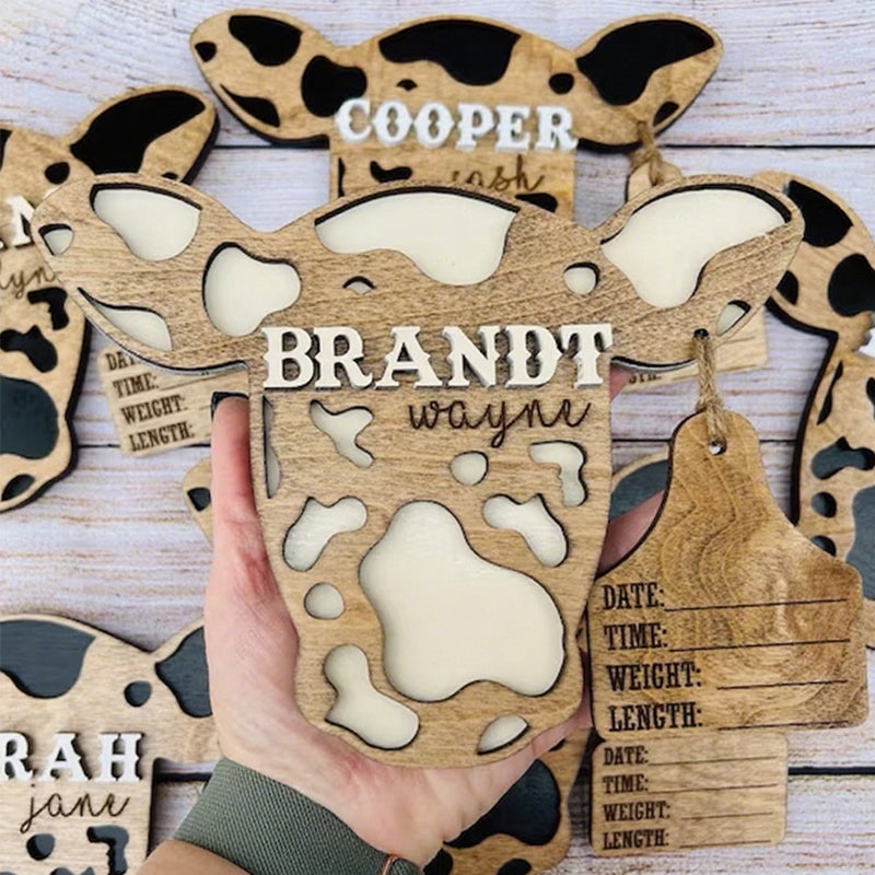 Baby Boy Cow Birth Stats Sign / Nursery Announcement