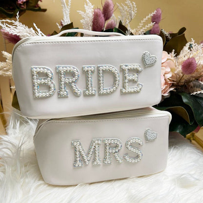 Personalized Makeup Bag, Mrs Pearls Cosmetic Bag, Toiletry Bag, Custom Bride Gift