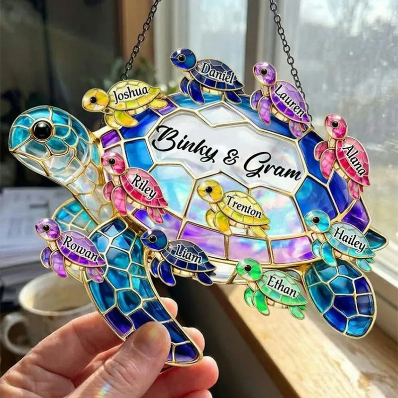 Personalized Turtle Suncatcher for Grandma, Custom Name Window Hanging