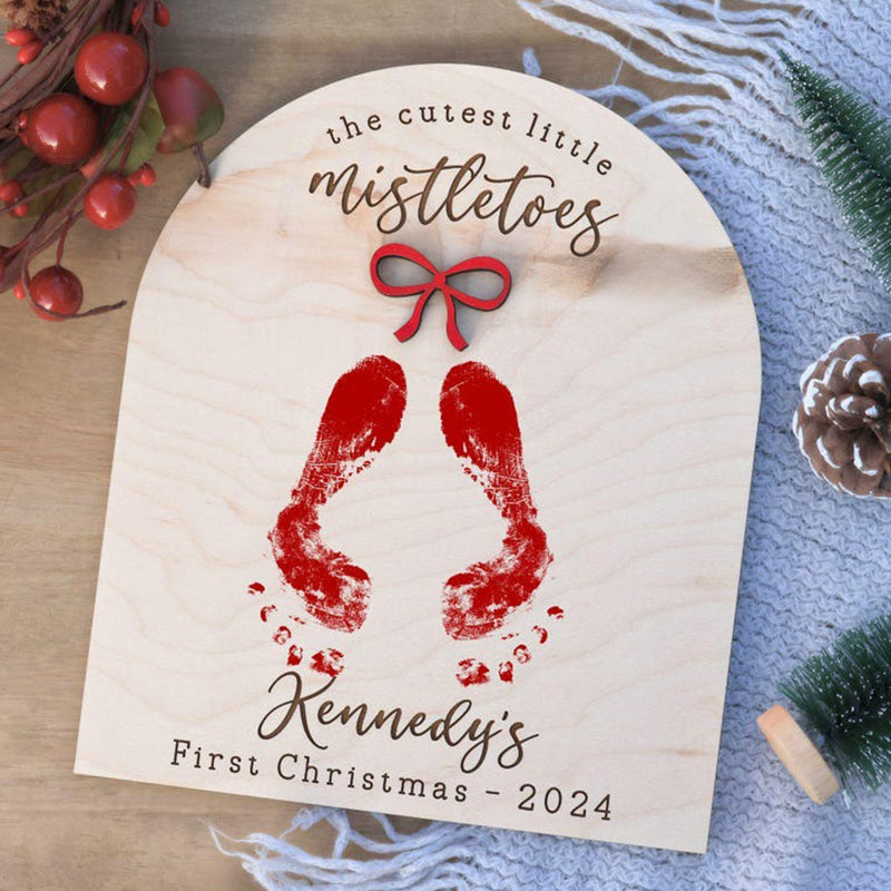 Baby Footprint Mistletoes Christmas Sign DIY Baby's First Christmas