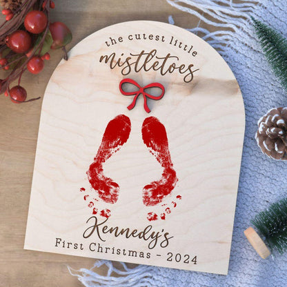 Baby Footprint Mistletoes Christmas Sign DIY Baby's First Christmas