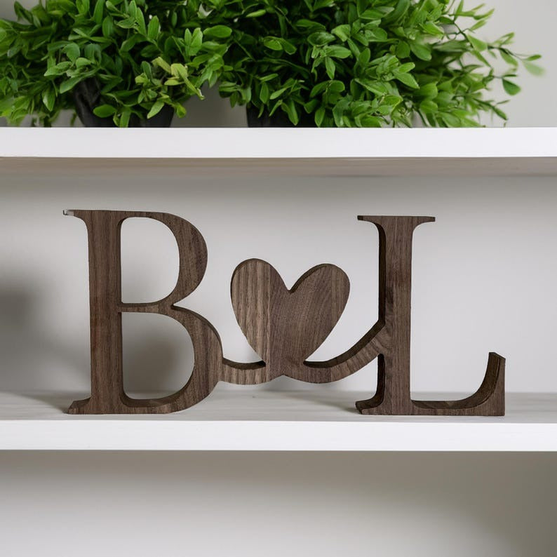 Custom Wood Initials with Heart – Personalized Wedding Gift