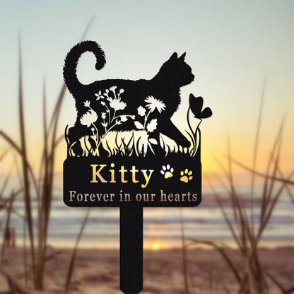 Personalized Metal Cat Stake, Cat Memorial Stake with Flowers