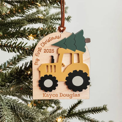Baby's First Christmas Ornament 2025, Personalized Tractor Baby Christmas Ornament