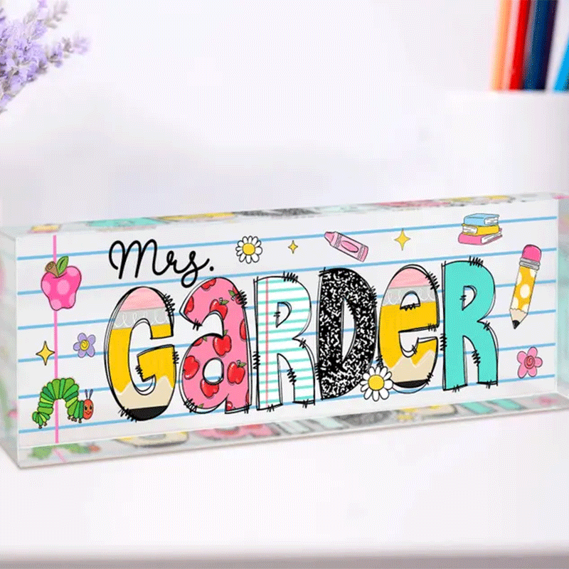 Personalized Teacher Desk Name Acrylic Plaque, Acrylic Name Plate for Desk, Back To School Teacher Gift