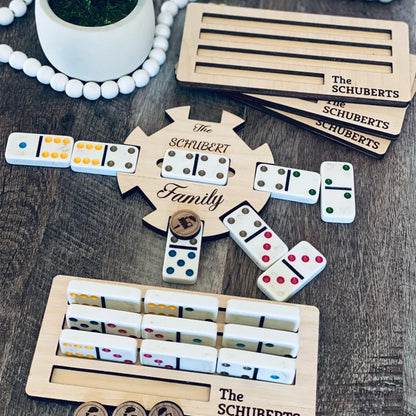 Mexican Train Personalized Hub And Holder Set Dominoes Custom Name Family Game Night