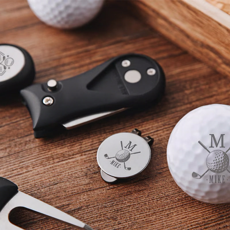 Personalized Golf Ball Marker Set with Custom Retractable Divot Tool
