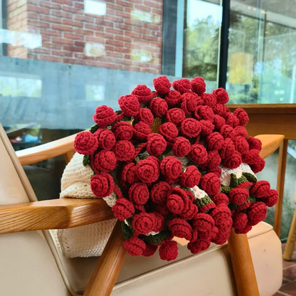 Personalized Crochet Rose Bouquet Blanket: Embroidered Name, Cotton Throw
