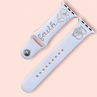 Faith Sunflower Monogram Print Engraved Watch Strap