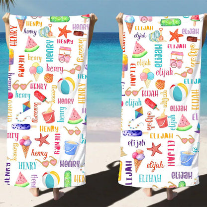 Personalized Ice Cream Beach Towel for Kids, Custom Gift for Summer Baby
