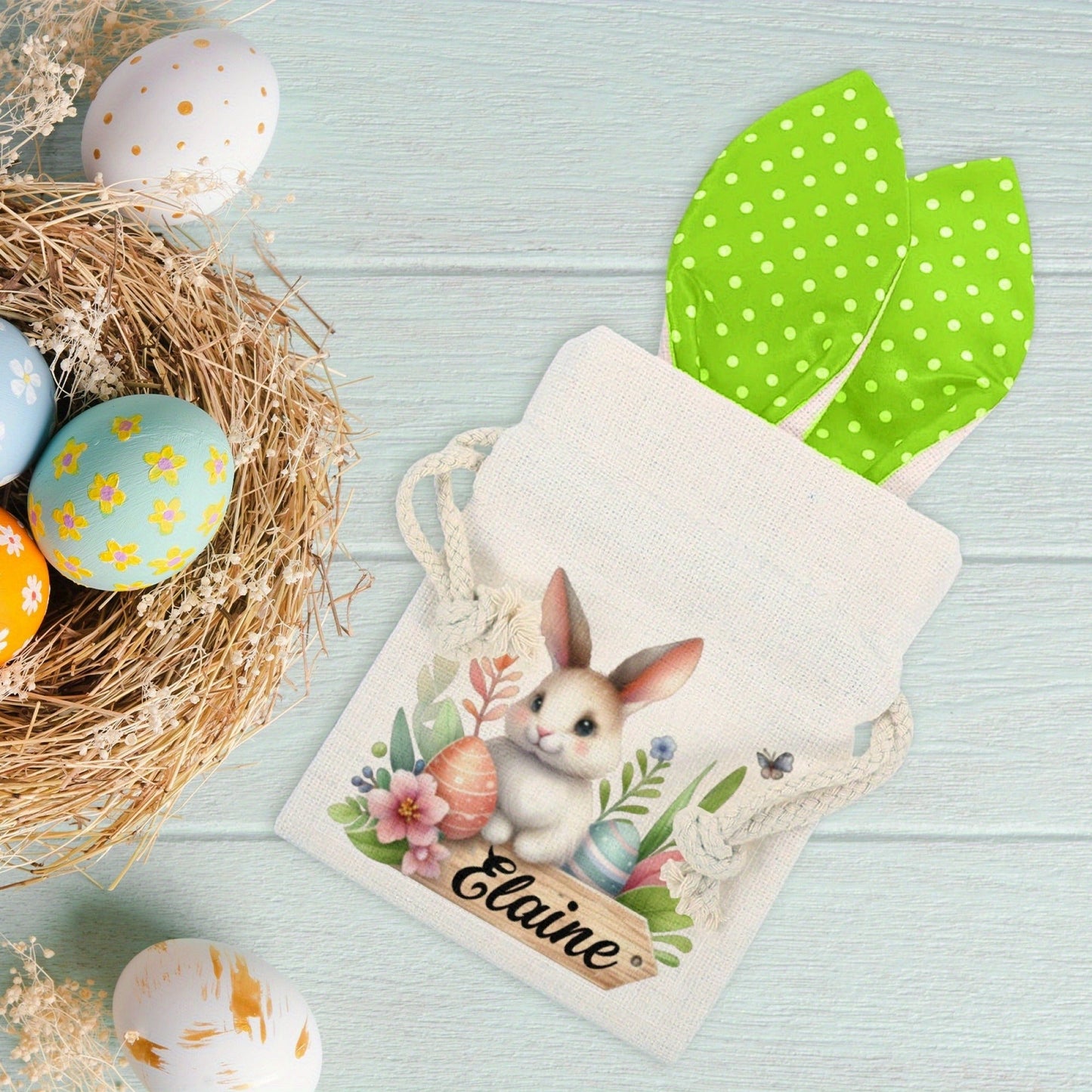 Customizable Easter Bunny Ear Gift Bag with Personalized Name