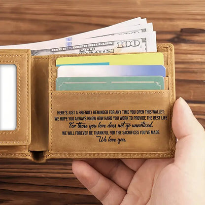 Personalized Dad And Kids Hands Engraved Leather Wallet