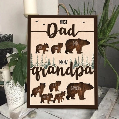 Personalized Papa Bear Sign With Kids Name, Custom First Dad Now Grandpa Sign