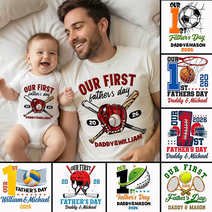 Our 1st Father’s Day Together - Personalized Sport Balls Baby Bodysuit T-shirt