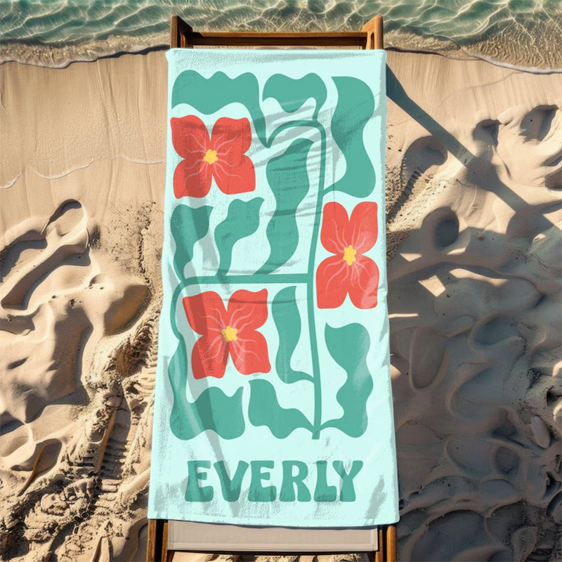 Retro Flower Custom Beach Towel, Groovy Vibes Beach Towel, Retro Floral Towel
