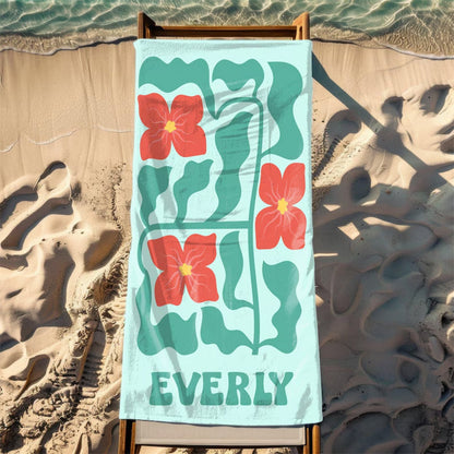 Retro Flower Custom Beach Towel, Groovy Vibes Beach Towel, Retro Floral Towel