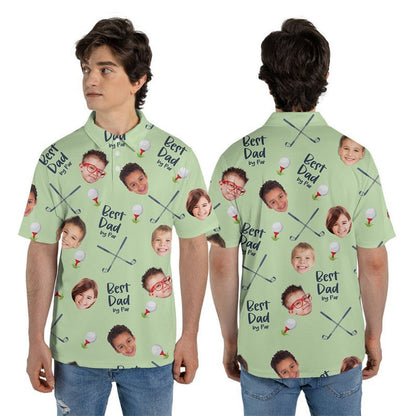Best Dad By Par Polo Shirt with Custom Kid Face Photo Portrait, Father's Day Gift