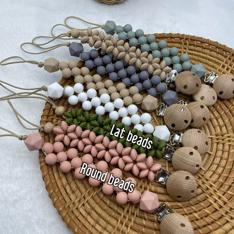 Personalized Flower Beaded Pacifier Clip Wooden Engraving