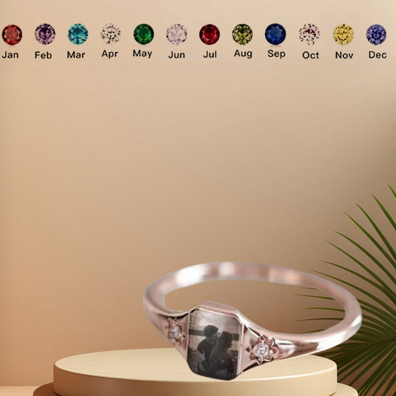 Personalized Upload Photo & Birthstone Ring